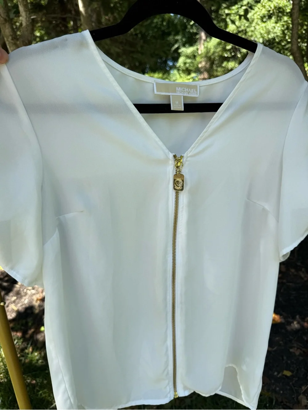 Michael Kors White Short Sleeve Zip-Front Blouse